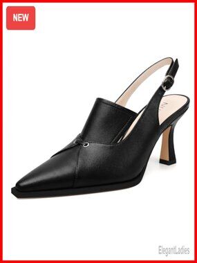 NUMALEO Slingback Heels Pointed Toe Kitten Heel Pumps Faux Leather